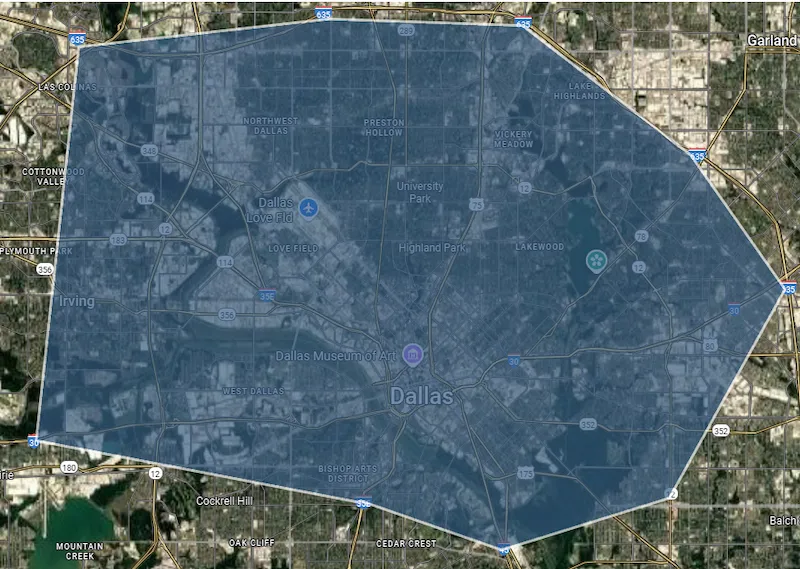 Map showing the service area for PlumbPerfect