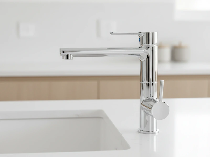 Installation of a modern chrome faucet